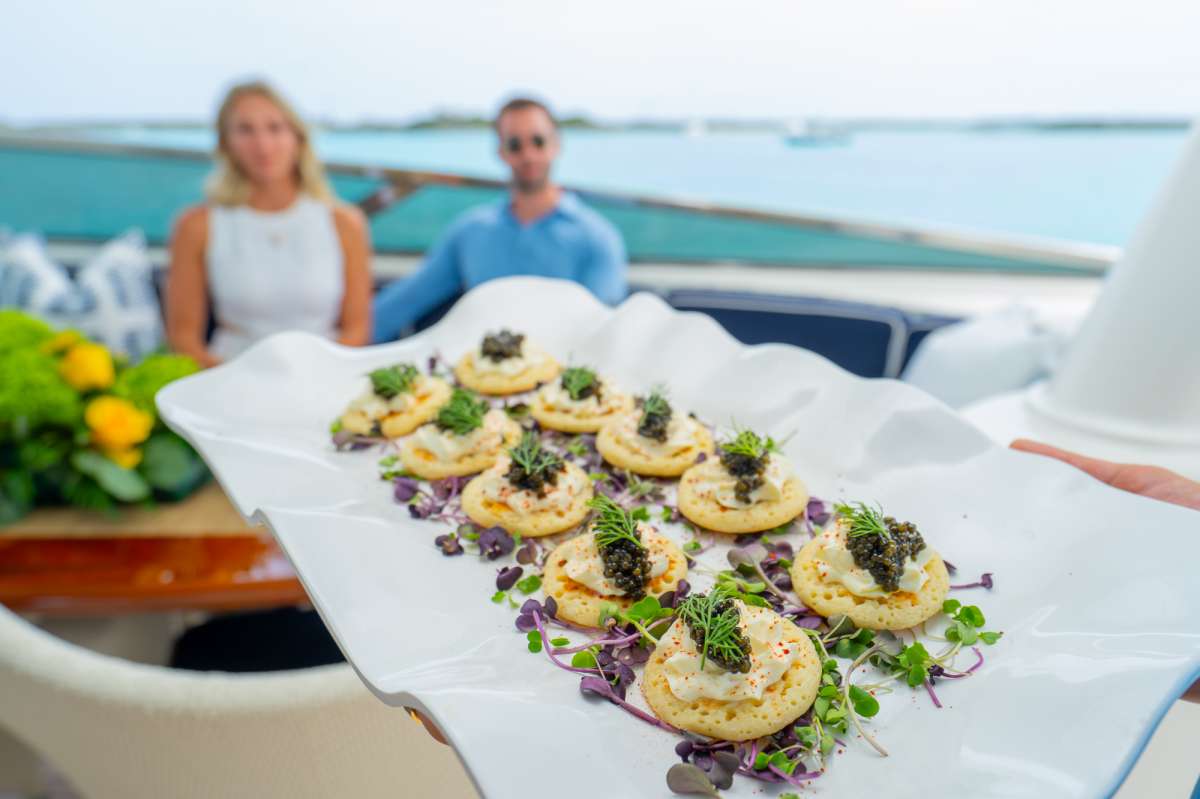 Hors d'oeuvres enjoyed on the flybridge