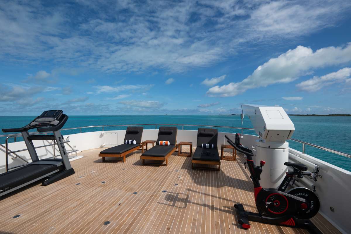 Sun Deck Chaise Lounges and Gym Equipment